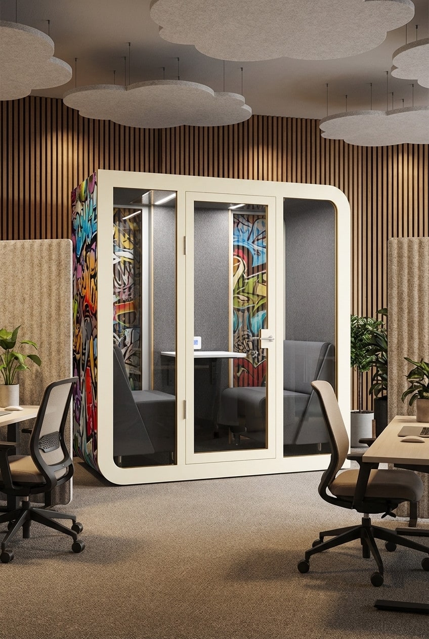 Cabine acoustique de bureau dans un open space moderne